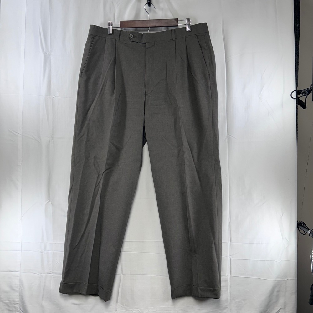 Brooks Brothers Dress Pants Mens 38x31 Gray Pleated Worsted‎ Wool Cuffed 346